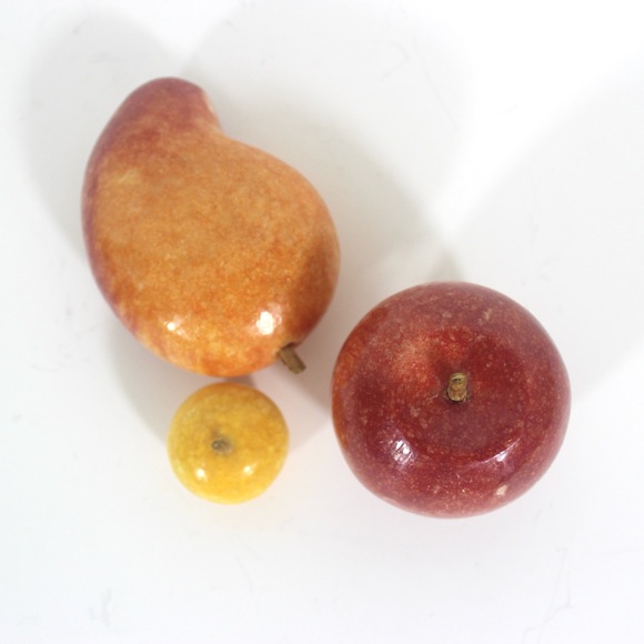 Vintage Summer Fruit Carved from Stone Apple Mango Plum, Set of Three - Picture 7 of 10